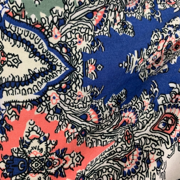 BLACK RAINN Top Paisley Short Sleeve Bohemian Gypsy Crochet Tie Blue Medium - Picture 4 of 8